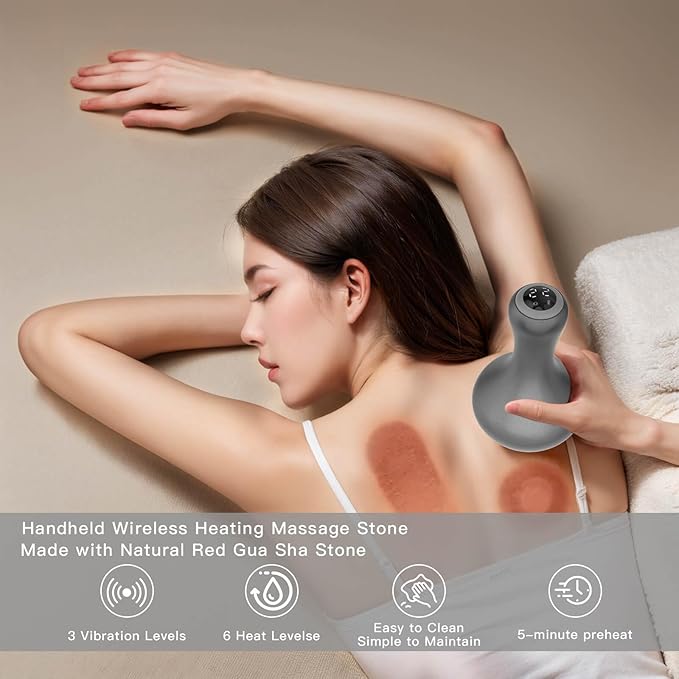 Hot Stones for Massage，Hot Stones Muscle Massage with Warmer, Wireless Natural Bian Stone Electric Gua Sha for Home Spa
