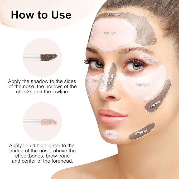 2 in 1 Bronzer and Highlighter Stick,Non-greasy & Non-drying Contour Pencil,Easy to Create a Natural Shimmery Finishing,Long Lasting & Waterproof Face Brighten Make up Pen