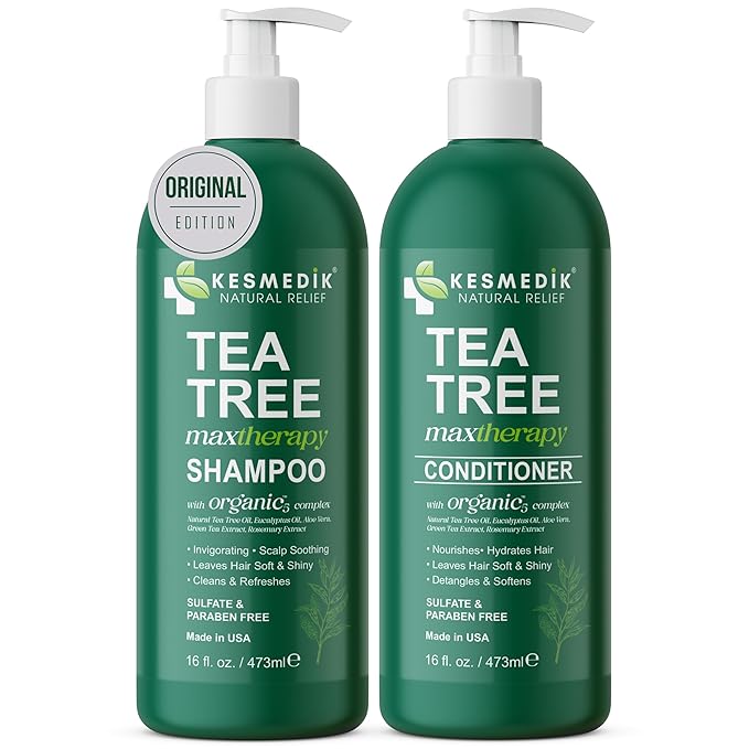 Tea Tree Oil Shampoo and Conditioner MaxTherapy Set, Itchy Scalp Relief, Refreshes & Cleanses Dandruff & Buildup, Clarifying for Oily Hair, Women & Men, 16 fl oz Each