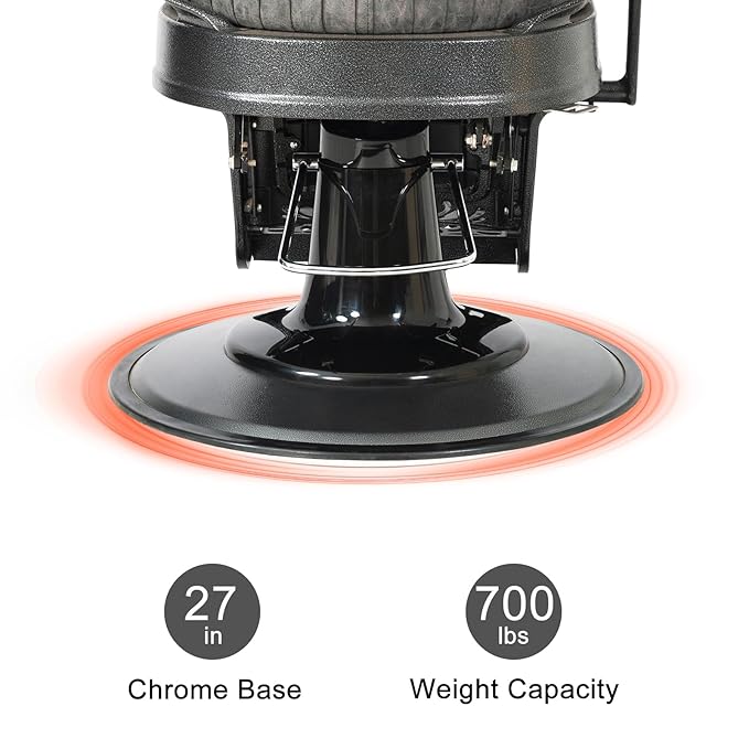 Winado Heavy Duty Vintage Recline Barber Chair Hydraulic with Headrest, Supports up to 700lbs & 360° Rotatable, Professional Salon Beauty Spa Shampoo Equipment (Grey - Button Style)