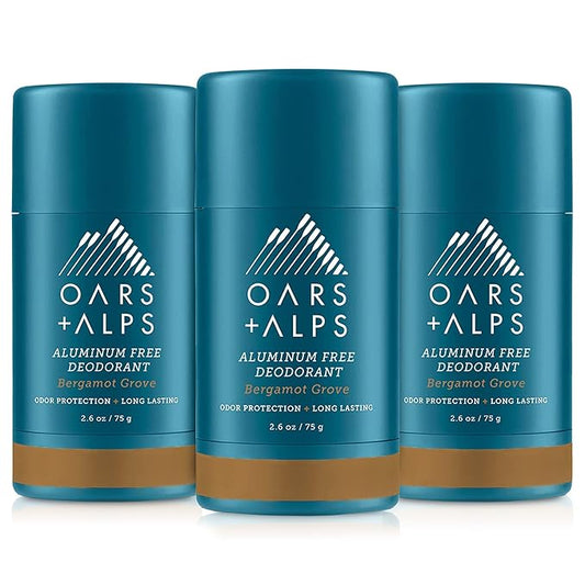 Oars + Alps Aluminum Free Deodorant for Men and Women, Dermatologist Tested and Made with Clean Ingredients, Travel Size, Bergamot Grove, 3 Pack, 2.6 Oz Each
