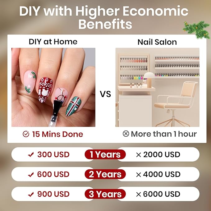 Beetles Gel Nail Tips Etch-X, Almond Short Christmas Limited Set, 288pcs 12 Sizes, Pre-Etched Half Matte Full Cover Soft Acrylic False Nail Tips Almond Shape Easy DIY Extension Salon Gift for Women