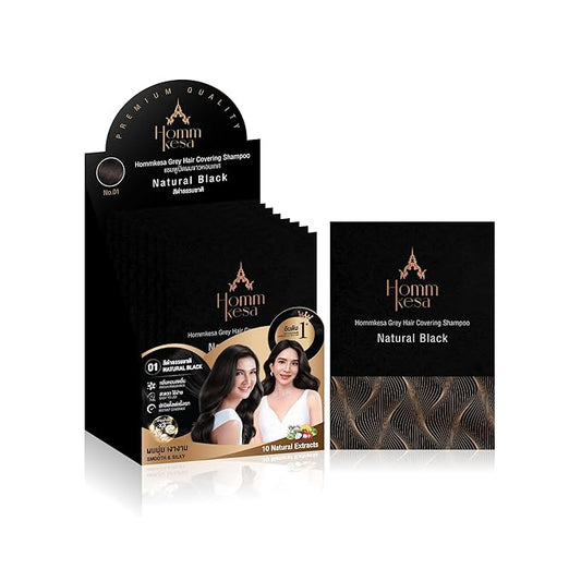 Grey Hair Covering Shampoo (6 Packet) – Premium 3-in-1 Hair Dye Shampoo For Grey Hair (Natural Black)