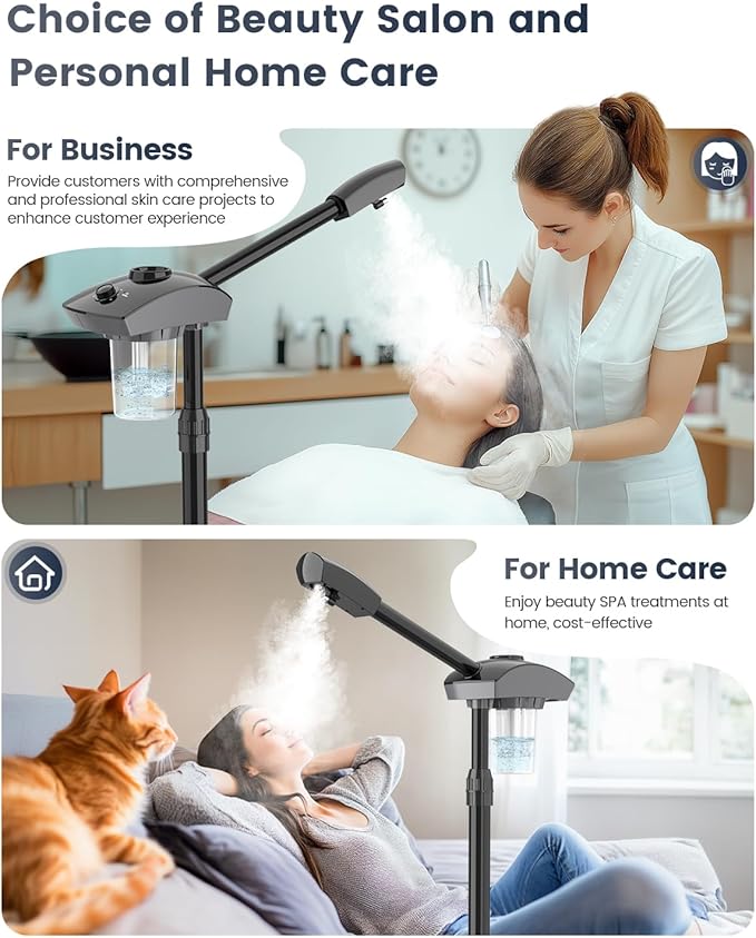 Kingsteam Professional Ozone Nano-Ionic Facial Steamer | Deep Cleansing Hydrating | Salon Home Spa Face Steamer | Pore Cleanser | 60-Min Timer | 360° Swivel | Esthetician Favorite Tool, Black