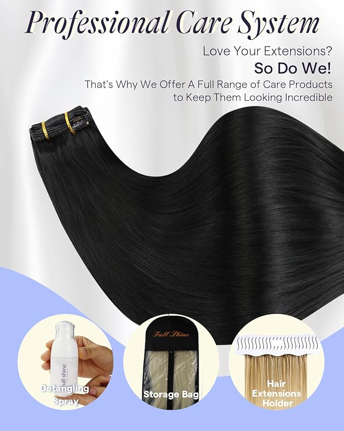 Full Shine Black Hair Extensions Clip ins 26 Inch 180 G Jet Black Clip in Hair Extensions Real Human Hair for Black Women for Length and Volume 7 Pcs
