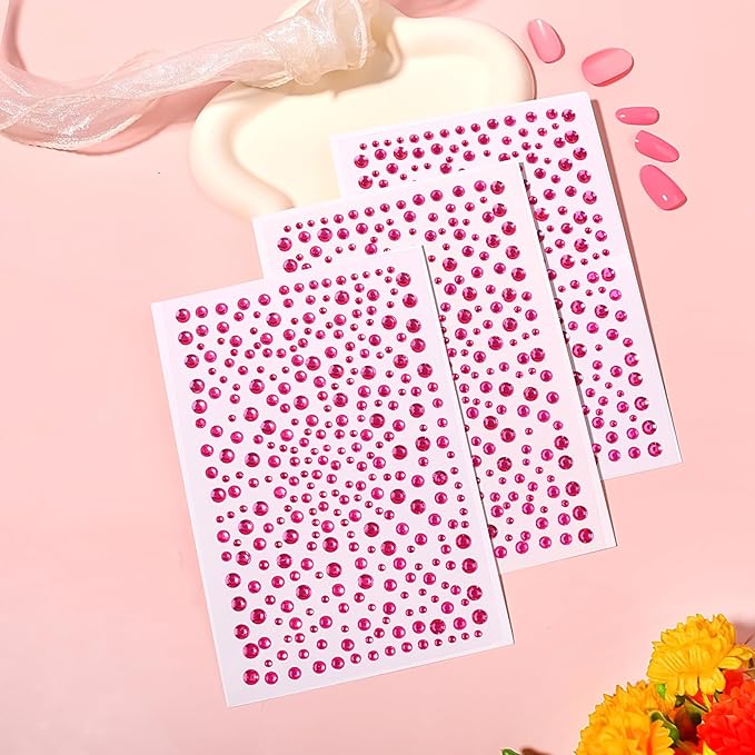 975Pcs Face Gems Hair Gems, Self-Adhesive Face Jewels Eye Jewels Rhinestones 3/4/5/6 mm DIY Face Gems Stick on, Hair Body Rhinestones Gems Crystals Pearls for Face Makeup, Crafts (gem_Rosered)