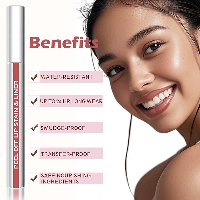 Lip Liner Stain Peel Off with Tweezer, Long Lasting Matte Lip Tattoo, Highly Pigmented Color Lip Makeup, Waterproof, Transfer-proof Lipstain for Women, COCOA