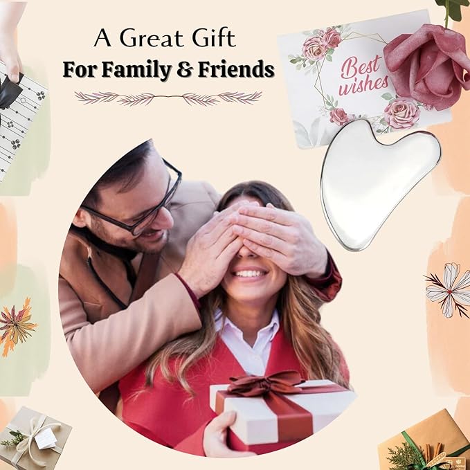 Stainless Steel Gua Sha Facial Tool, Gua Sha for Face, Body, Neck & Jawline Sculpting, Gua Sha Tool for Puffiness Reduction, Lymphatic Drainage,Ideal for self-Care or Gifting!