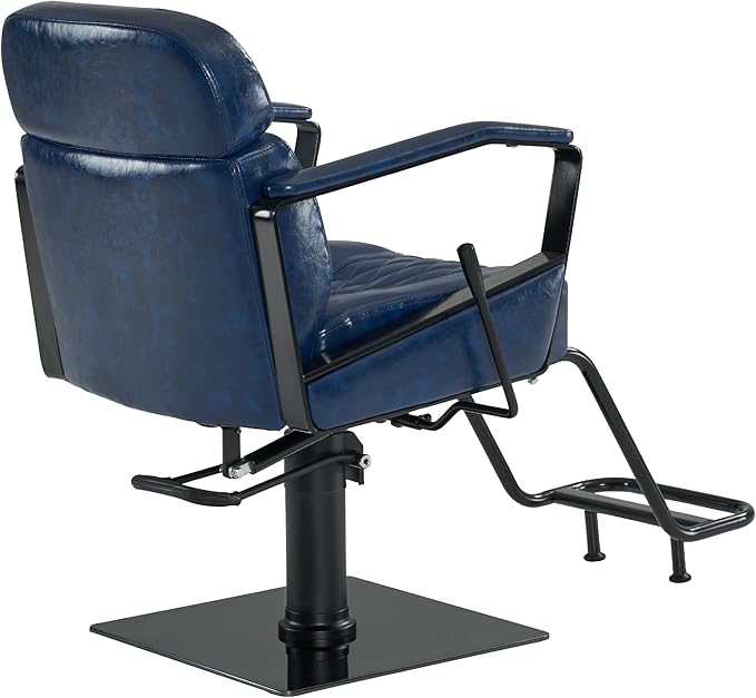 BarberPub Classic Barber Chair, 440Lbs Hydraulic Pump Manual Recliner Salon Chair for Hair Stylist, Home&Beauty Salon, Barbershop, Salon&Spa Equipment 3068 (Blue)