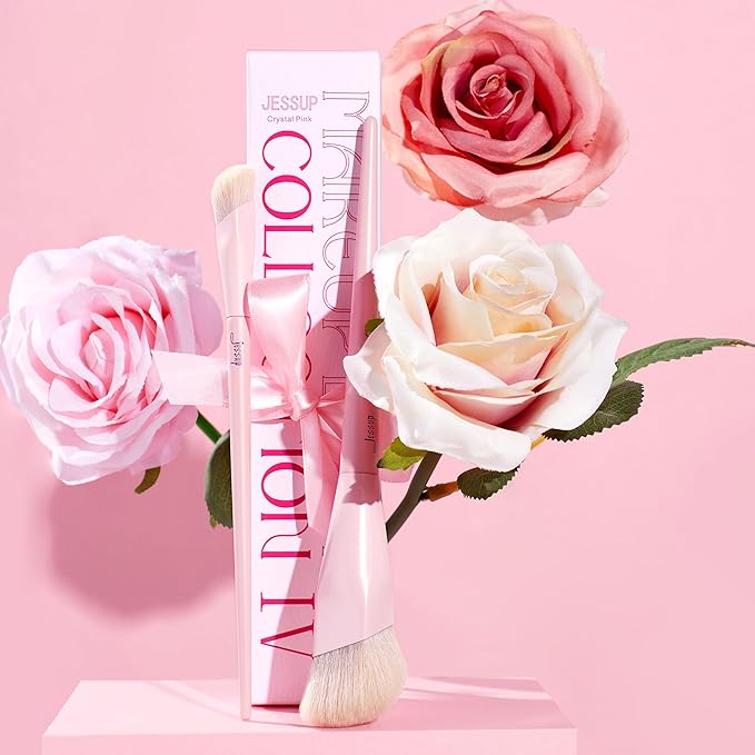 Jessup Foundation Brush and Concealer Brush, Pink Makeup Brushes Set 2Pcs Premium Synthetic Face Make up Brushes for Liquid Cream, T497