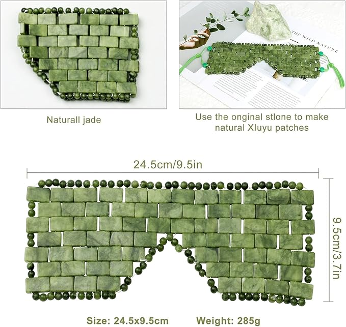 Jade Eye Mask, 2Pcs Large Facial Cooling Mask with 100% Real Jade for Hot & Cold Therapy,Green Jade Facial Eyes Sleeping Mask Relief Eye Cover by LazyGa