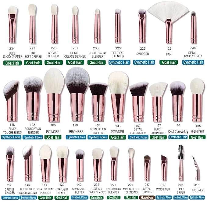 Pro makeup Artist Brushes Set 32Pcs Luxury Goat Hair Horse hair Makeup Brush Set eye and face brushes for every possibility By Bueart Design (Pearl White)