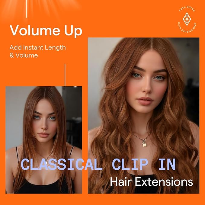 Full Shine Dark Auburn Hair Extensions Clip ins Real Human Hair Auburn Remy Hair Extensions Clip in for Women for Hairstyles 18 Inch 7 Pcs 120 G