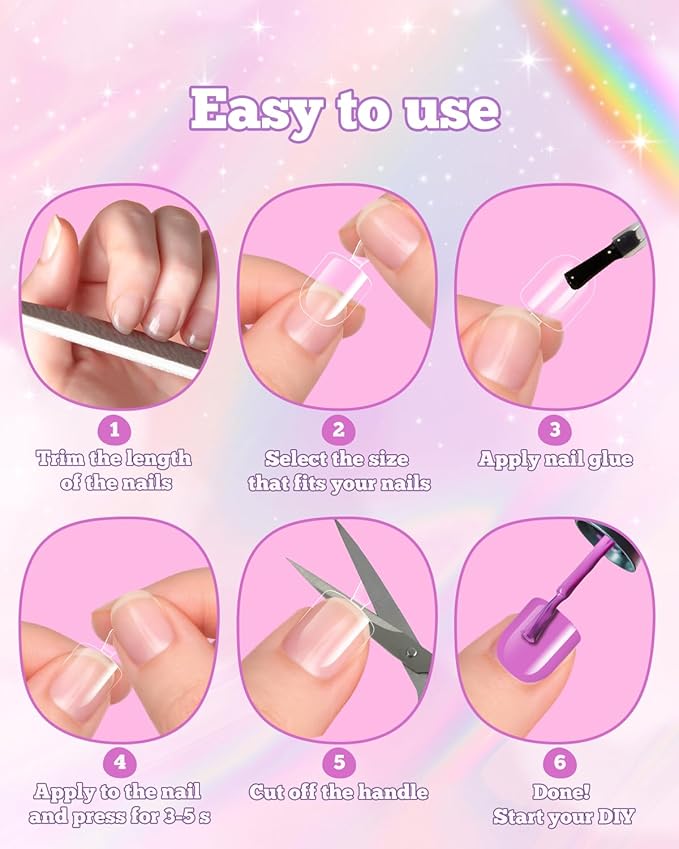 krofaue Kids Nail Tips with Handle - 240Pcs Soft Gel Press on Nails for Girls & Children for Easy DIY Nail Tips Art, 12 Sizes Fingernail Decoration