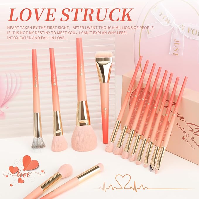 DUcare Makeup Brushes Set 14Pcs Love Struck Makeup Brush Set Premium Synthetic Kabuki Foundation Blending Face Powder Blush Concealers Eye Shadows Brushes