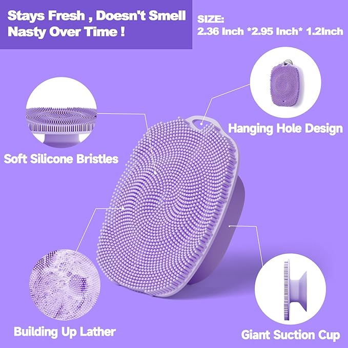 2 PCS Face Scrubber, Soft Silicone Face Exfoliator with Suction Cup for Man and Women Deep Skin Clean, Gentle Facial Cleaning Brush Suitable for All Sensitive Skin (Purple)