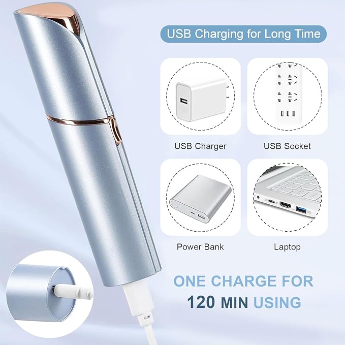 Facial Hair Removal for Women, Electric Painless Facial Hair Remover for Face, Lip, Chin with USB Rechargeable