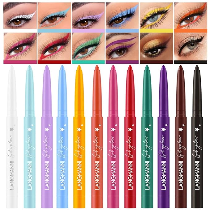 12 Colors Eyeliner Set - Matte Colored Gel Eyeliner Pencils, Waterproof, Smudge-Proof, Long-Lasting Gel Pencils - Natural Eye Liner for Older Women, lapiz de ojos delineador de ojos contra el agua