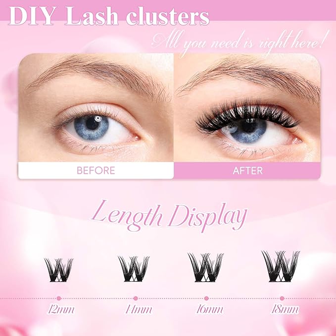 FADLASH Lash Clusters Natural Eyelash Clusters 12-18mm DIY D Curl Cluster Eyelash Extensions Reusable Individual Lashes with Soft Thin Band for Self Use (SBD006, 12-18mm)