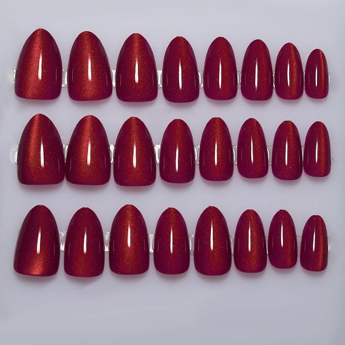 Pink Almond Press On Nails Cat Eye Short Press on Nails with Glue for Women Ashionable Gel False Nails Reusable Acrylic False Nails Women's Glitter Nails Glue On Nails Kit, Pitaya Pink