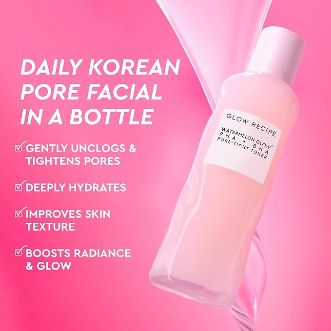 Glow Recipe PHA + BHA Face Toner - Korean Skin Care Pore Minimizer & Gentle Facial Exfoliator for Tightening, Hydrating & Exfoliating - Glycerin, Watermelon & Cactus Water (150ml)
