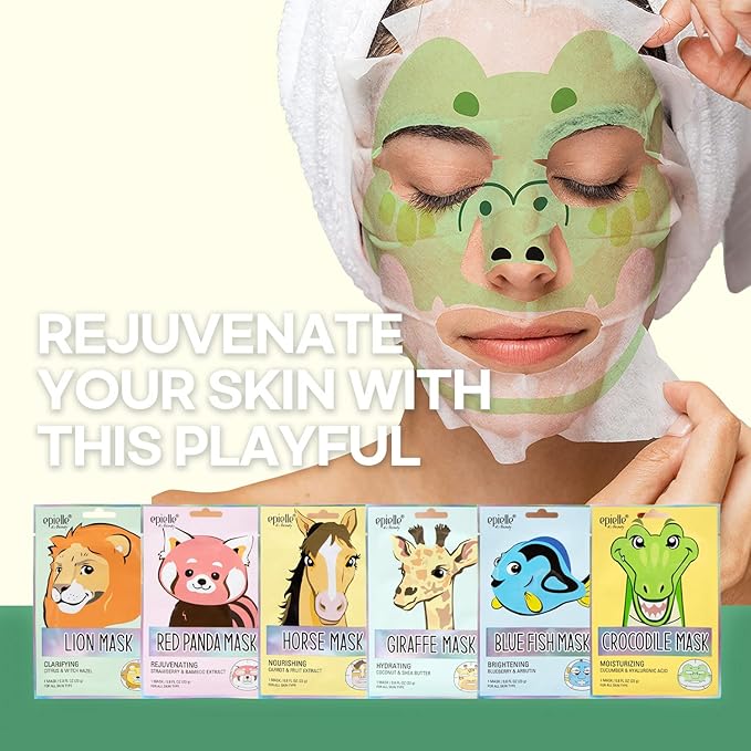 Epielle Character Face Mask Wild Kingdom 12 Pack, Fun & Effective Korean Skin Care, Spa Party Favors, Stocking Stuffers, Birthday Gifts for Women, Thanksgiving Essentials