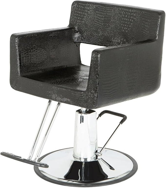Buy-Rite Rosa Styling Chair for Salons & Barbershops - Crocodile Black, 23" Heavy-Duty Chrome Base, Wide Seat, Hydraulic Pump, No-Crevice Design, Armrests - YLG-308-CROC