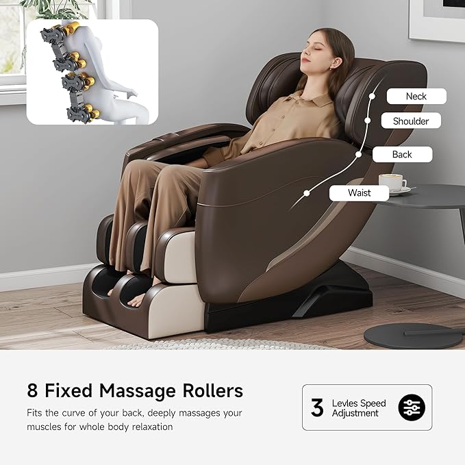 2025 Massage Chair Full Body, Zero Gravity Recliner with 6 Auto Modes, Foot Massage, Heating, Bluetooth, Brown