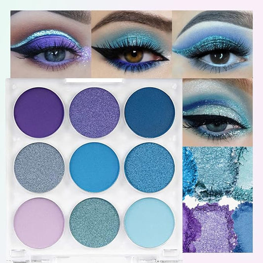 9 Colors Shimmer Matte Blue Eyeshadow Palette.Highly Pigmented