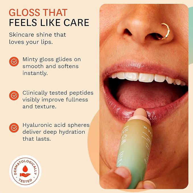 Fig.1 Peptide Plump Lip Oil | Hydration-Based Lip Oil Gloss with Hyaluronic Acid & Vegan Squalane | Non-Sticky, Fragrance-Free, Vegan | Moisturizing Lip-Gloss – 0.5 fl oz