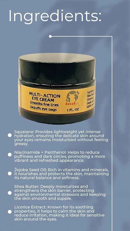 Anti-Aging Eye Cream with Squalane, Nicotinamide, and Panthenol (B5) for Dark Circles, Puffiness, and Fine Lines - 1oz