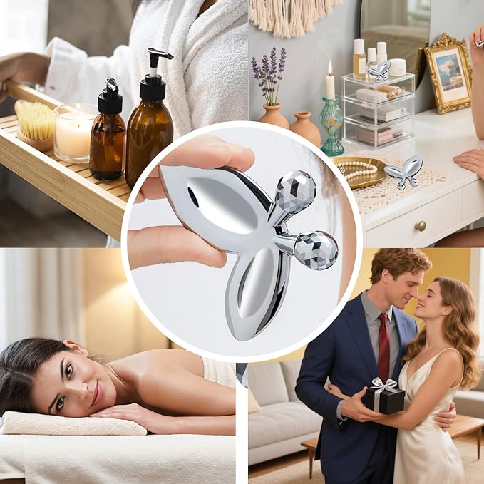 Stainless Steel Gua Sha Facial Tools,3D Butterfly Facial Roller for Women,2-in-1 Guasha Tool for Face Eye Skin Tightening,Body Gua Sha Tool for Lymphatic Drainage&Acupressure