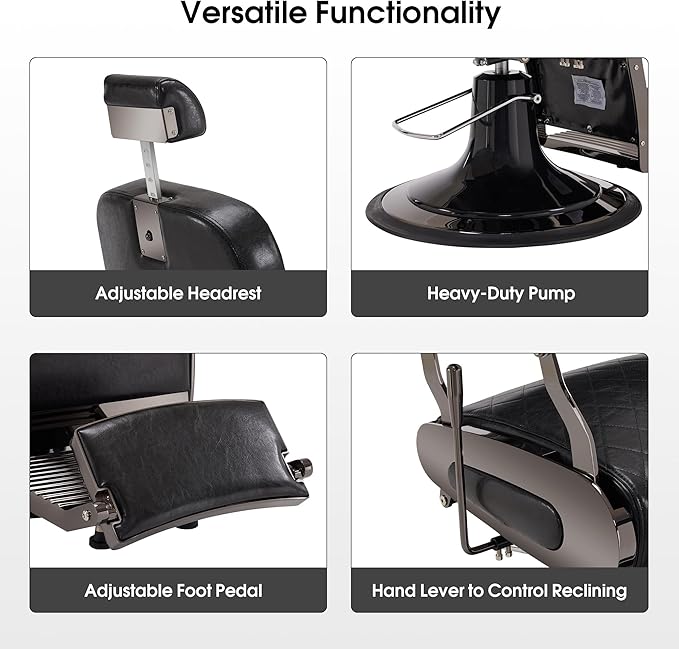 BarberPub All Purpose Barber Chair with Heavy Duty Pump,Reclining Adjustable Swivel Hair Styling Chair for Hair Stylist, Home Salon,Barbershop Salon&Spa 9453 (Black)