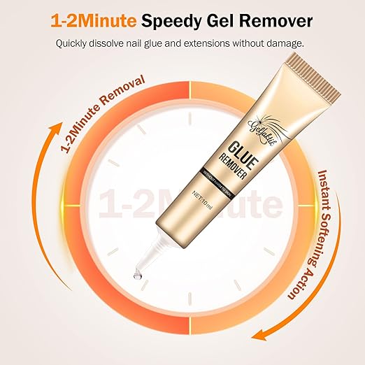 10g*2 Nail Glue With 10g*2 Nail Glue Remover for Press On, Super Strong, Quick Drying, Long Lasting Adhesive for Fake Acrylic Nails & Tips, No UV Light Needed