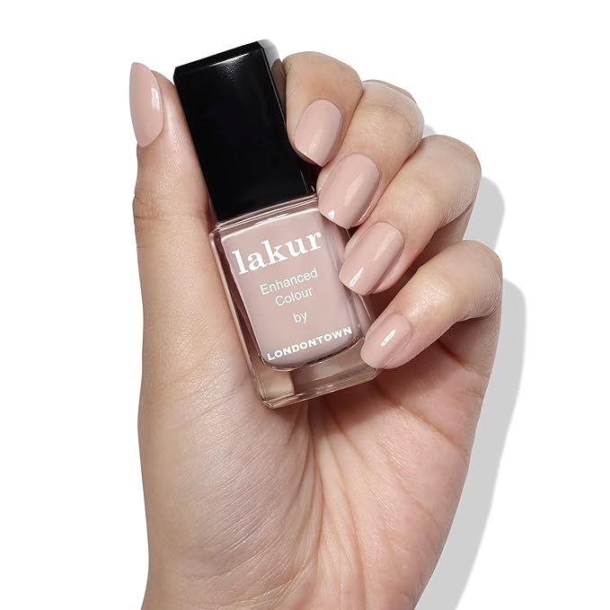 LONDONTOWN lakur Nail Polish - Chip-Resistant, Non-Toxic, Conditions & Hydrates Nails | Glossy Buff Nude, Pampas Beige, .40 fl oz