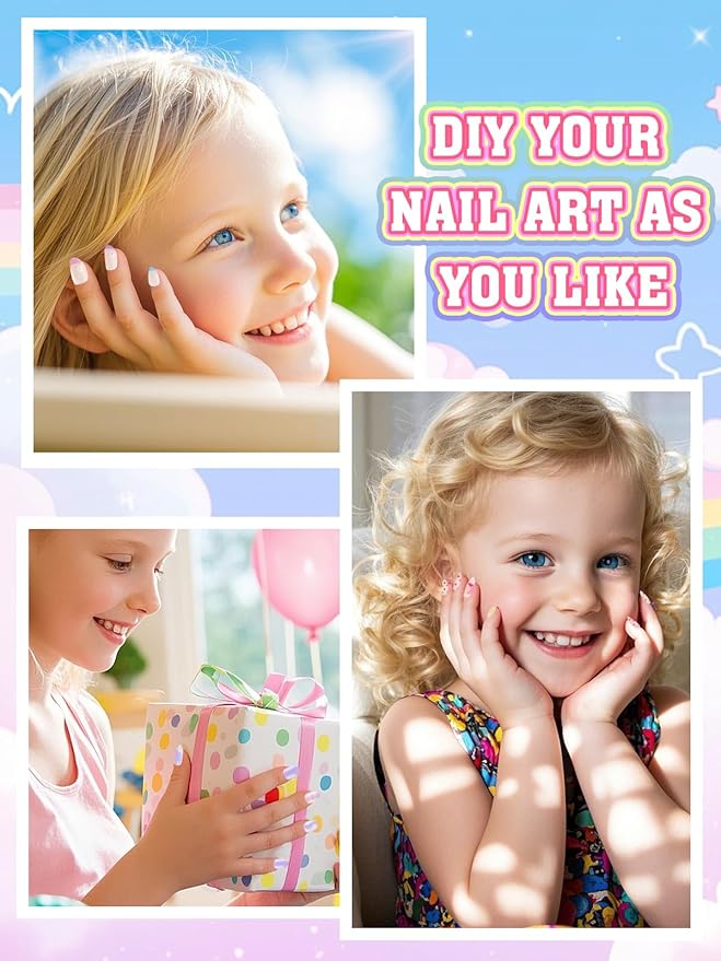144 Pieces Press on Nails for Kids, EBANKU 6 Pack Kid Fake Nail Cute Colorful Press on Nails for Girls 7-12 Years with Pre- Adhesives
