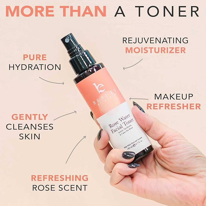 Rose Water Spray for Face - USA Made with Hydrating Natural & Organic Ingredients for Glowing Skin, Alcohol-Free Rosewater Toner Mist with Witch Hazel & Glycerin for Dry and Sensitive Skin