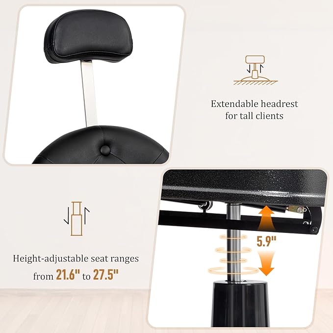 OmySalon Retro Barber Chair Heavy Duty, Aluminum Alloy Frame, Adjustable Headrest, Extra Wide Footrest, Hydraulic Salon Chair for Hair Stylist Reclining All Purpose for Beauty Spa Shampoo Styling