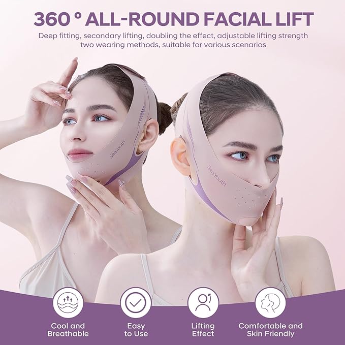V Line Lifting Mask Chin strap for sleeping, Reusable Face Slimming Strap, V Line Mask, Face Lift Prevent Sagging, V Line Lifting Mask for Women,Jaw Exerciser，Pink