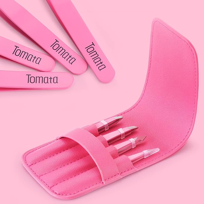 Tweezers for Eyebrows, Slant Tip and Pointed Eyebrow Tweezer Set Great Precision for Eyebrows Facial Hair, Ingrown Hair, Splinter, Blackhead and Tick Remover (4-piece) (pink)