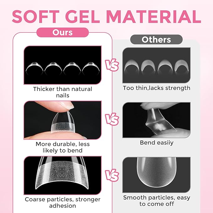 Almond Nail Tips: 504PCS Half Cover Short Almond Gel Nails Tips, Clear Soft Extra Short Fake Nails Acrylic Press On Nail Extensions XXS for Manicure Art DIY Salon 12 Sizes
