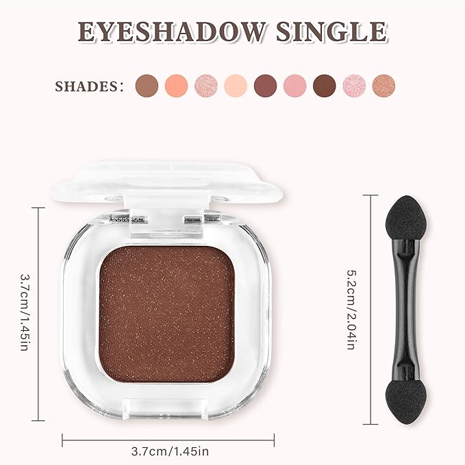 Brown Shimmer Single Eyeshadow Makeup Powder Palette，High Pigment Blendable Formula Eye Make-up for Women，Neutral Eye Shadow，sombras para ojos，Longwear Waterproof，Vegan & Cruelty-Free，Eyeshadow Gift