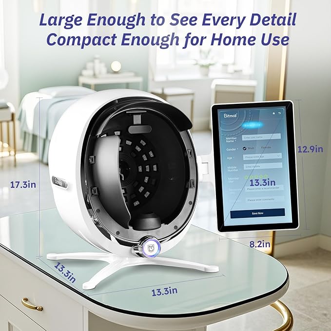 13.3 Inch 3D Digital Skin Analyzer Detector, AI Smart Facial Skin Analysis Machine, 38 Million Pixels, 8 Spectral Facial Moisture Analyzer for Beauty Salon Healthy Skin Care