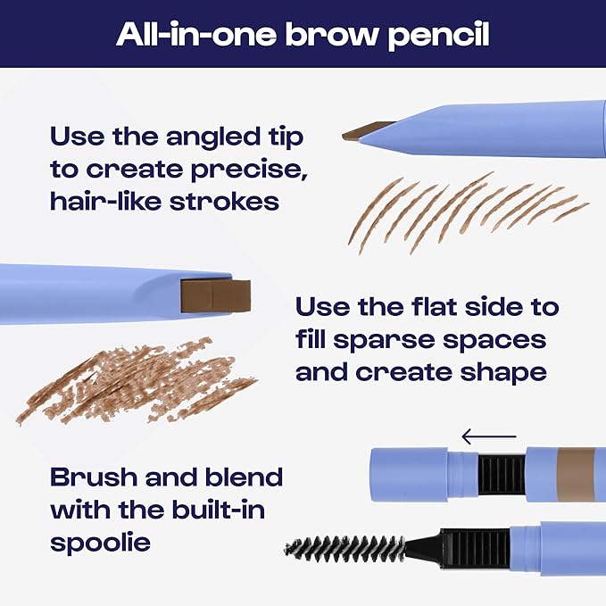 ALLEYOOP Swift Eyebrow All-In-1 Brow Definer with Built-In Sharpener & Spoolie Brush, Water & Smudge Resistant and Eyebrow Pencil for Women, Natural Matte Finish, Vegan, Cruelty-Free (Soft Brown)