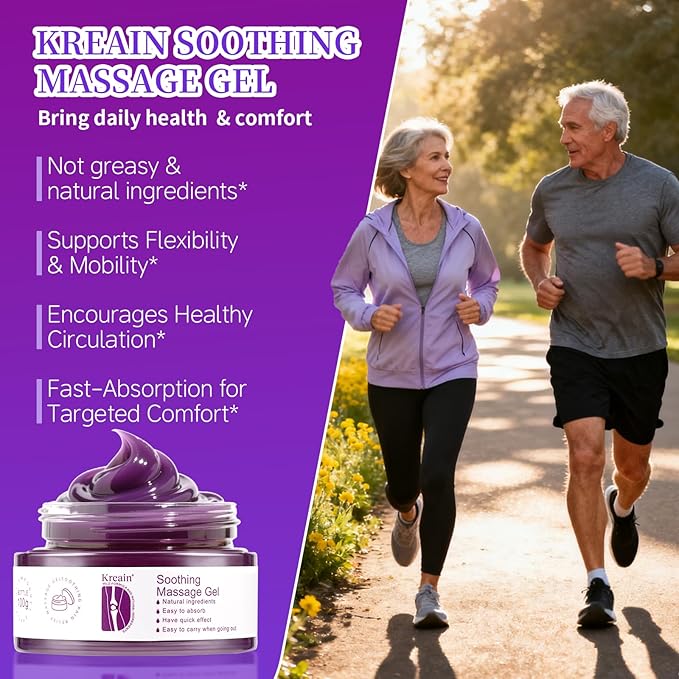 2 PCS Kreain Soothing Massage Purple Gel for Back, Neck, Shoulders, Hands, Feet, Wrists, Whole Body, Rich in Extracted Emu Oil, Safflower & Turmeric (3.5 OZ)