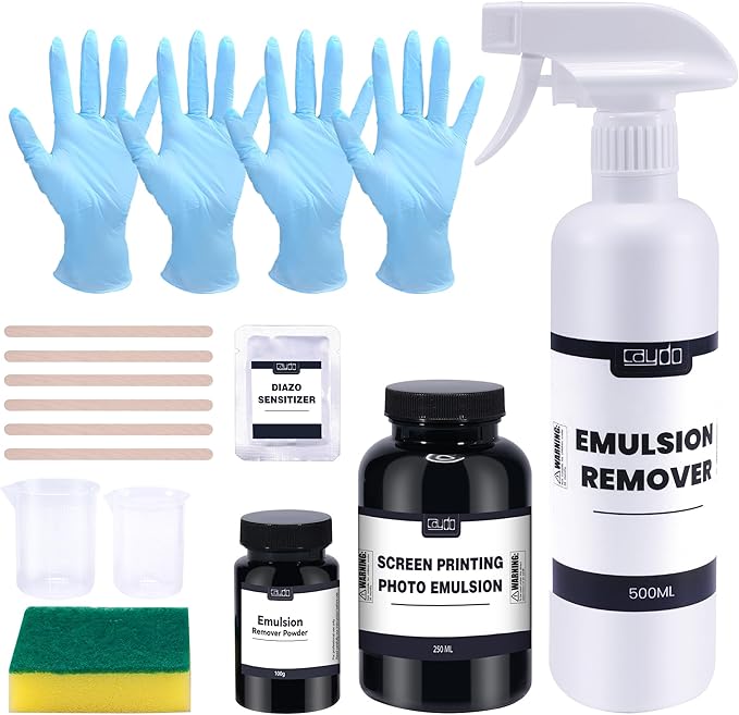 Caydo Screen Printing Emulsion Kit Includes Screen Printing Emulsion Remover Powder (Mix - 2000oz), Screen Printing Photo Emulsion (8.5 oz), Diazo Sensitizer, Screen Printing Supplies