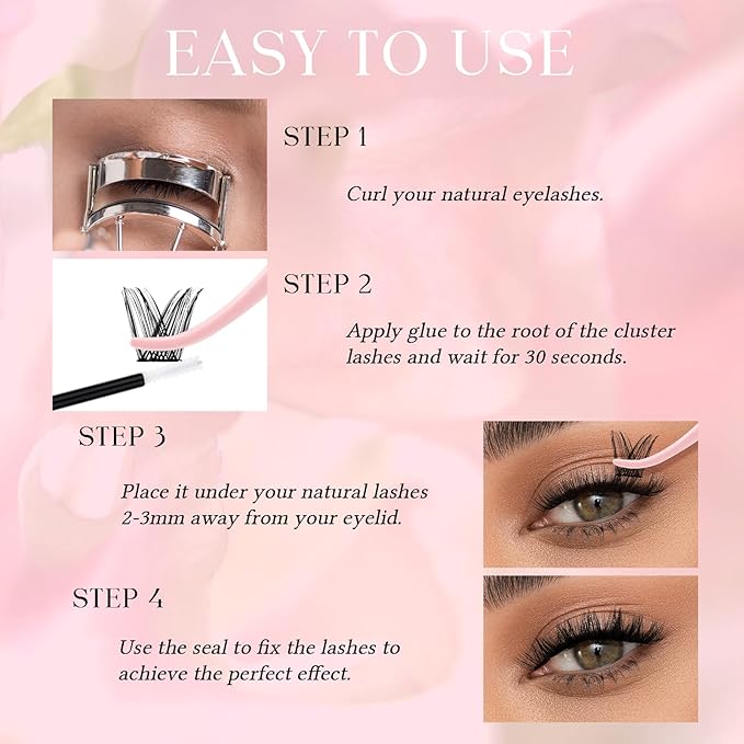 FADLASH Lash Clusters Natural Eyelash Clusters 10-16mm DIY D Curl Cluster Eyelash Extensions Waterproof Individual Lashes with Soft Thin Band for Self Use (YS01, 10-16mm)