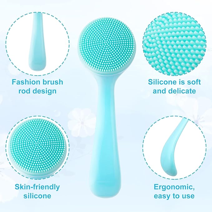 2 Pack Silicone Manual Facial Cleansing Brush, Skin Friendly Waterproof Face Cleaning Scrubber Exfoliator Cleanser for Blackheads Whiteheads Makeup Residues Removal- Blue & Pink