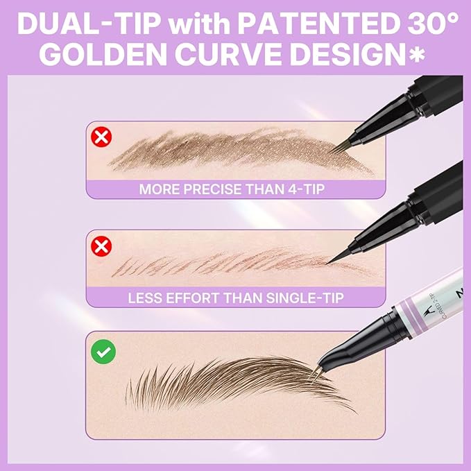 30° Curved Eyebrow Pencil, Magic 2 in 1 Eyebrow Pen Pro, Waterproof Eye Brow Pen with 2 Tips, Vivid Microblading Brow Pencils for Women, Last All Day Makeup (Brown)