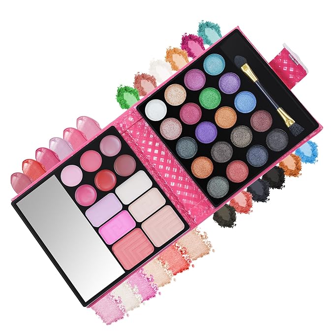 All-in-one Holiday Makeup Gift Set | Full Makeup Kit for Women Essential Starter Bundle Include 20 Highly Pigmented Shimmer Eyeshadow Palette,3 Blush,3 Face Powder, 6 Lipgloss, Brush